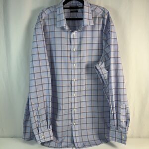 LAUREN RALPH LAUREN Dress Shirt Mens 18.5 36/37 Tall Fit Blue/Peach/White